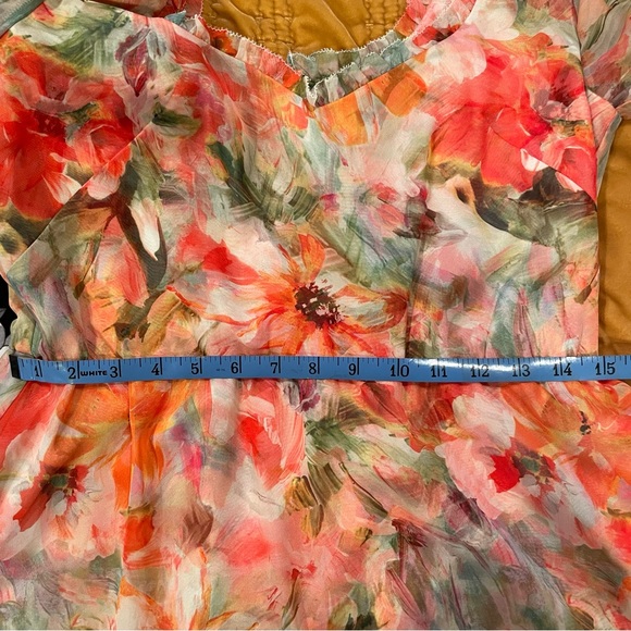 Abstract Floral Printed Chiffon Mini Dress - Melon - SIZE 8 - Picture 11 of 13